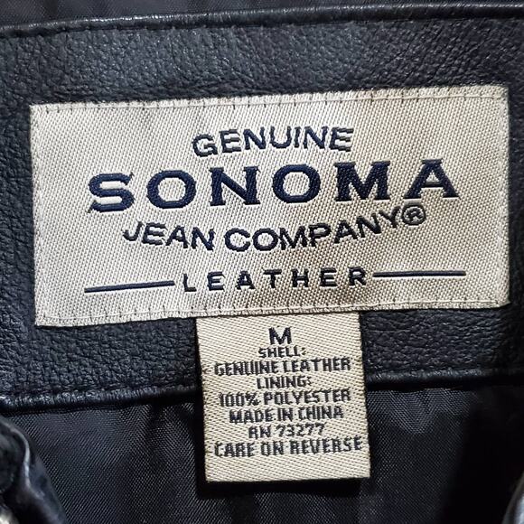 Sonoma Leather Coat Black Full Zip Belted Women M - Picture 3 of 8